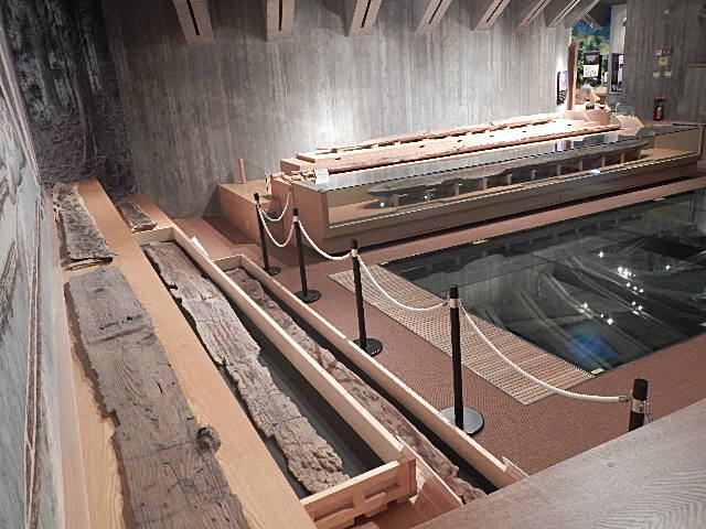 若狭三方縄文博物館の常設展示室「丸木舟コーナー」の写真