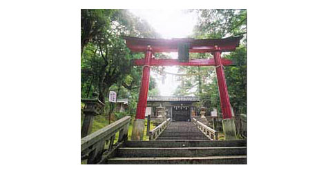 朱塗りの鳥居とその奥の恵比須神社の写真