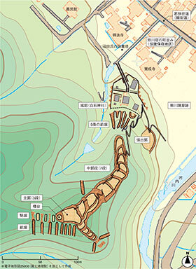 熊川城と城下町の一部までが書かれた地図の画像